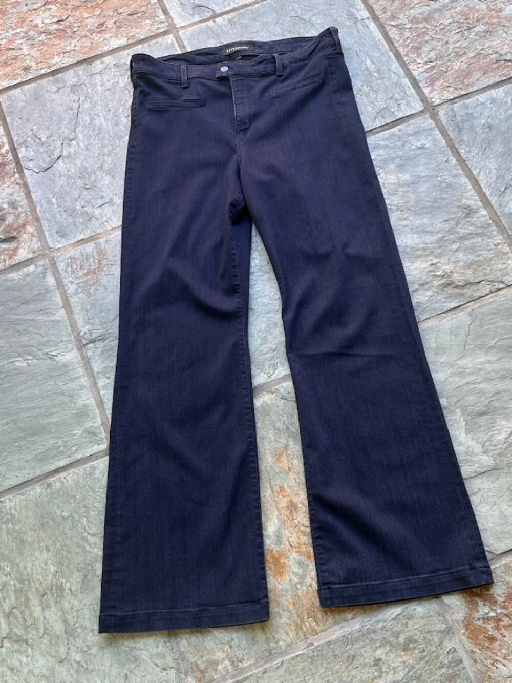 LIVERPOOL High-Waist Wide Leg Flare Jeans (Dark Wash Denim)